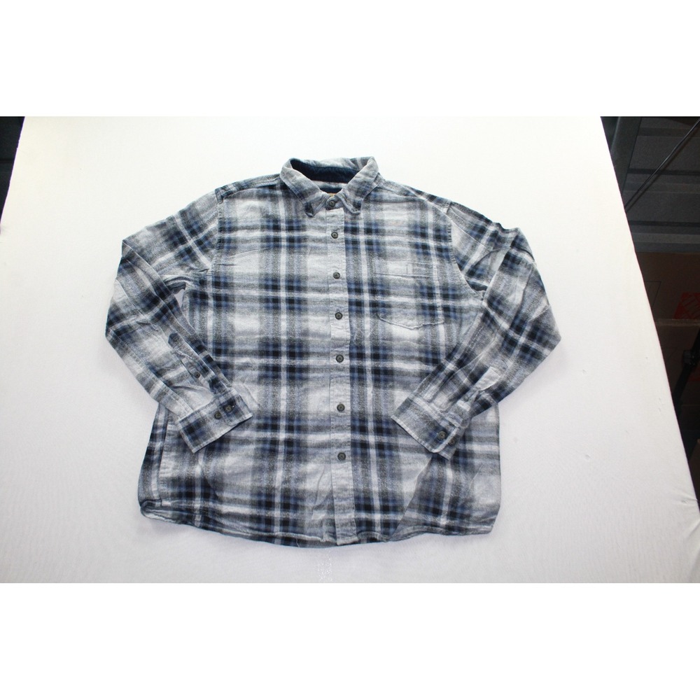 North River Flannel Shirt Mens Large Blue Grey Plaid Button Down Outdoor